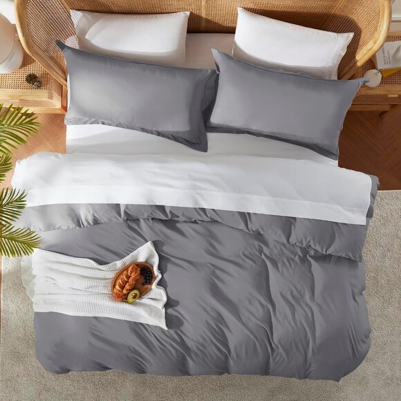 NWT Nestl Grey Duvet Cover Soft Double Brushed King Duvet Cover Set, 3 Pc Set - Picture 1 of 7